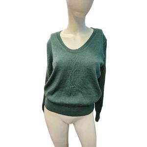 Anna Laura Green Fine Merino Wool Sweater Large Pullover v neck made in Italy